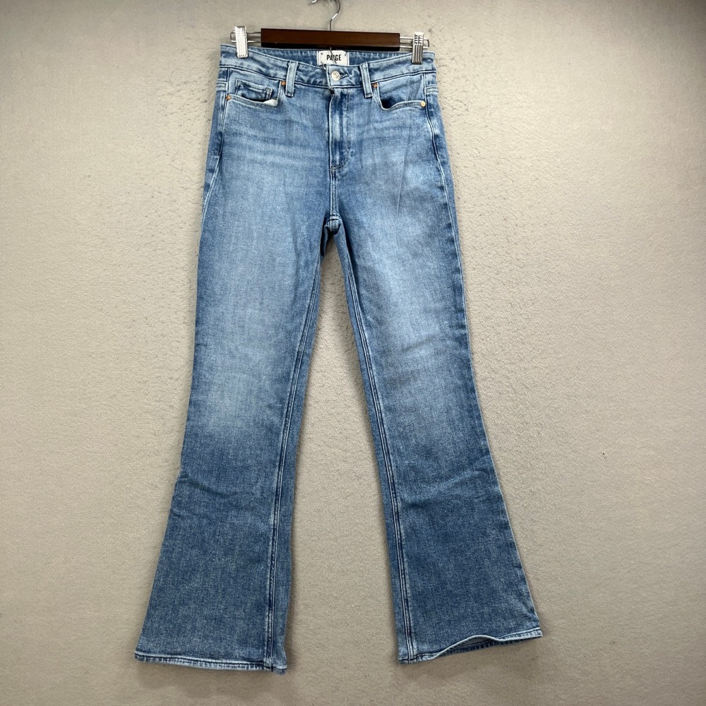 PAIGE Laurel Canyon High Rise Flare Jeans Women 27 Blue Denim Stretch Boho Retro